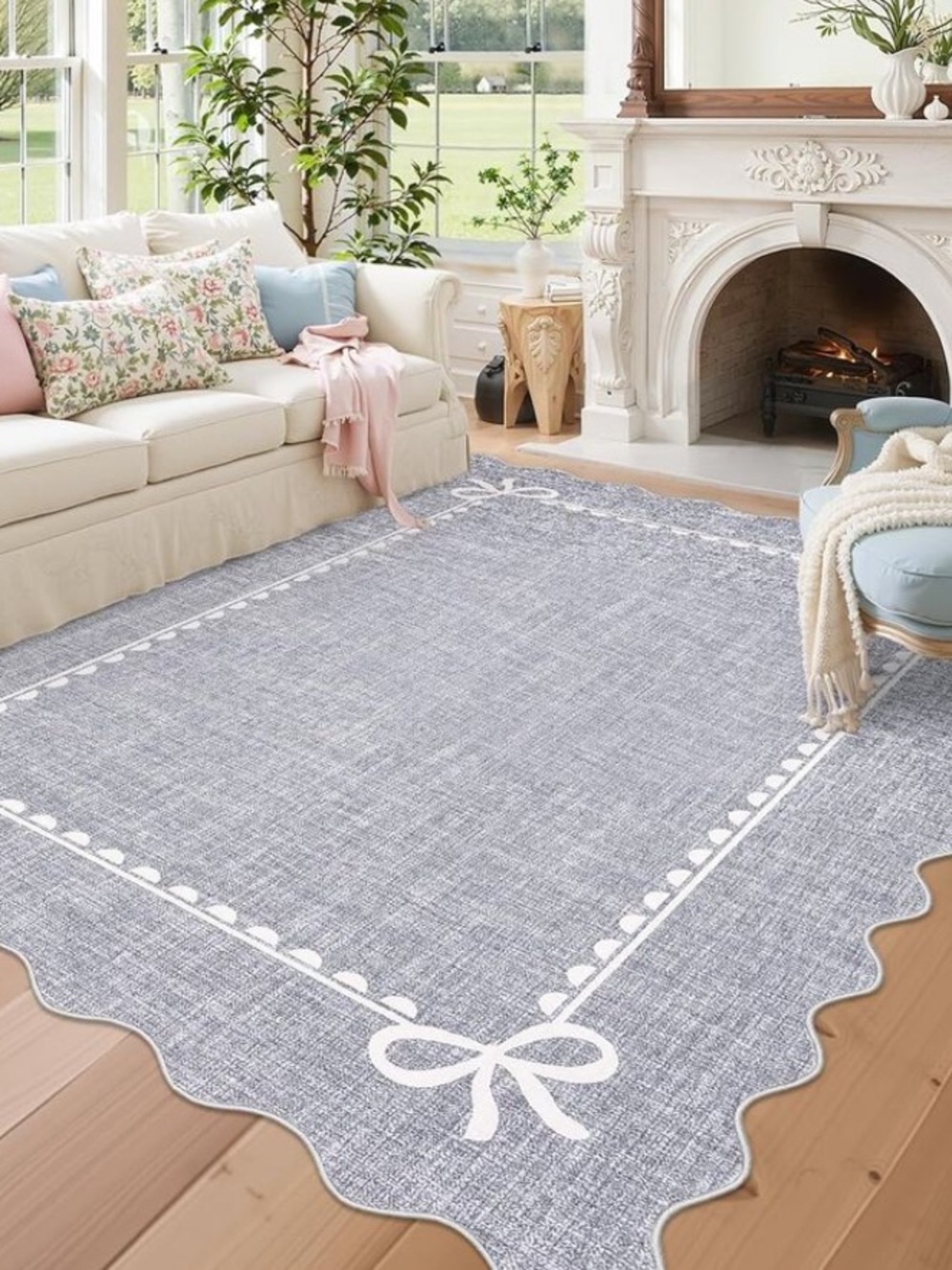 GARYVEE NEW Washable Scalloped Bow Rug -gray -5x7